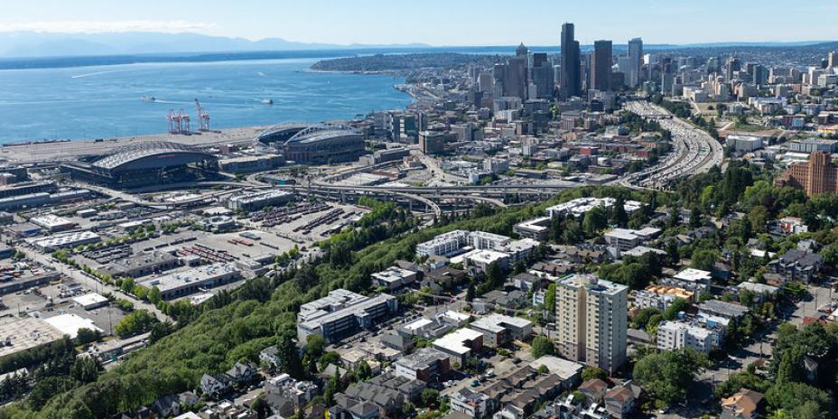 City skyline by the water