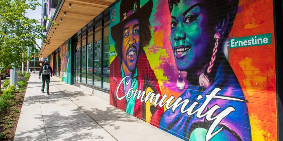 Mural art with the word "community" on it