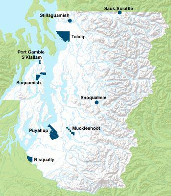 Map showing locations of Tribal lands in the Puget Sound region.
